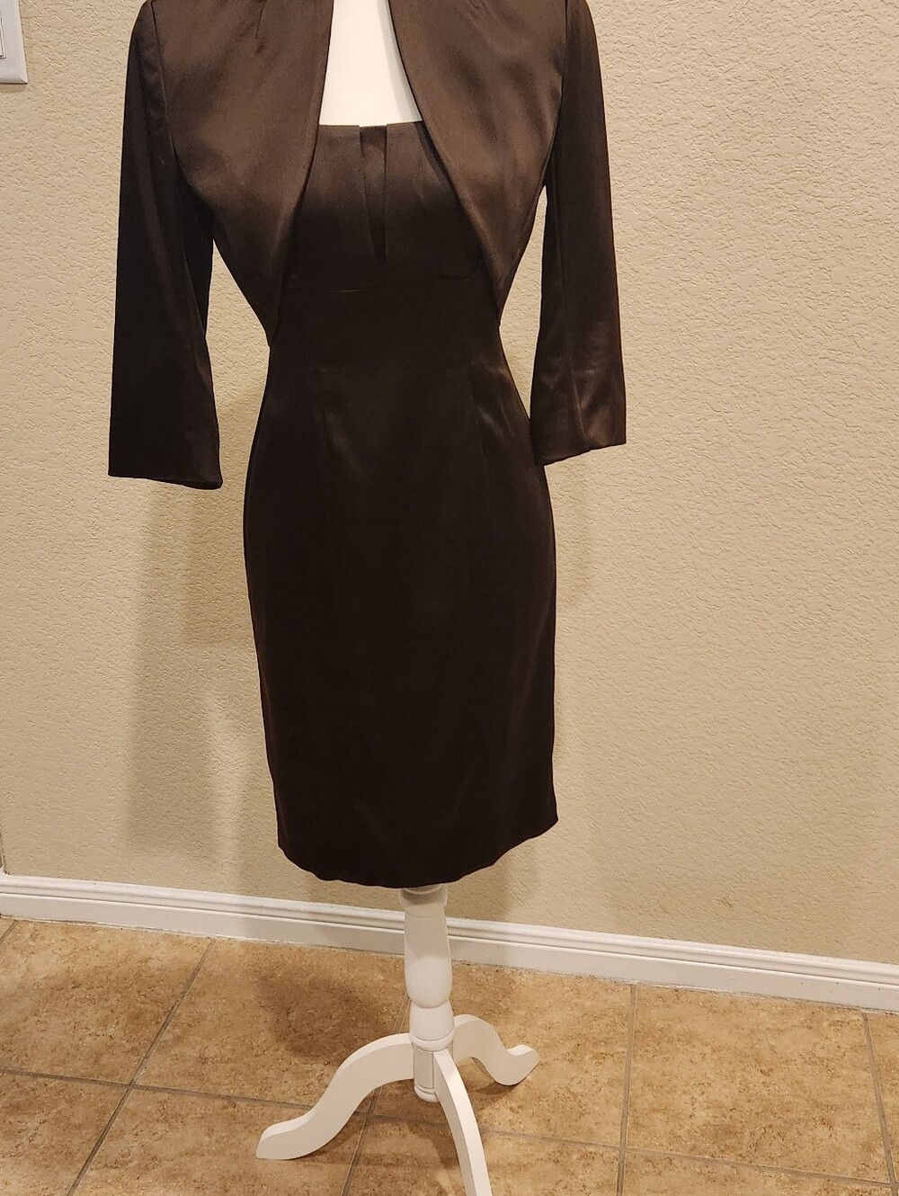 Elegant Brown Sheath Dress with Bolero Jacket - Women